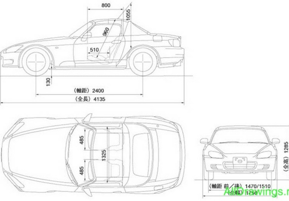 Honda S2000 (Хонда С2000) - чертежи (рисунки) автомобиля